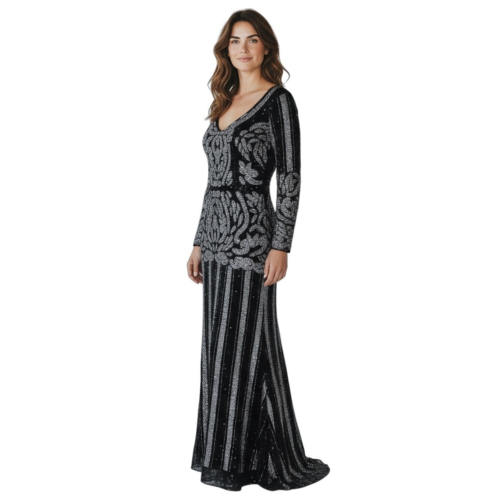 Adar Fashion Sequin Beaded Gown